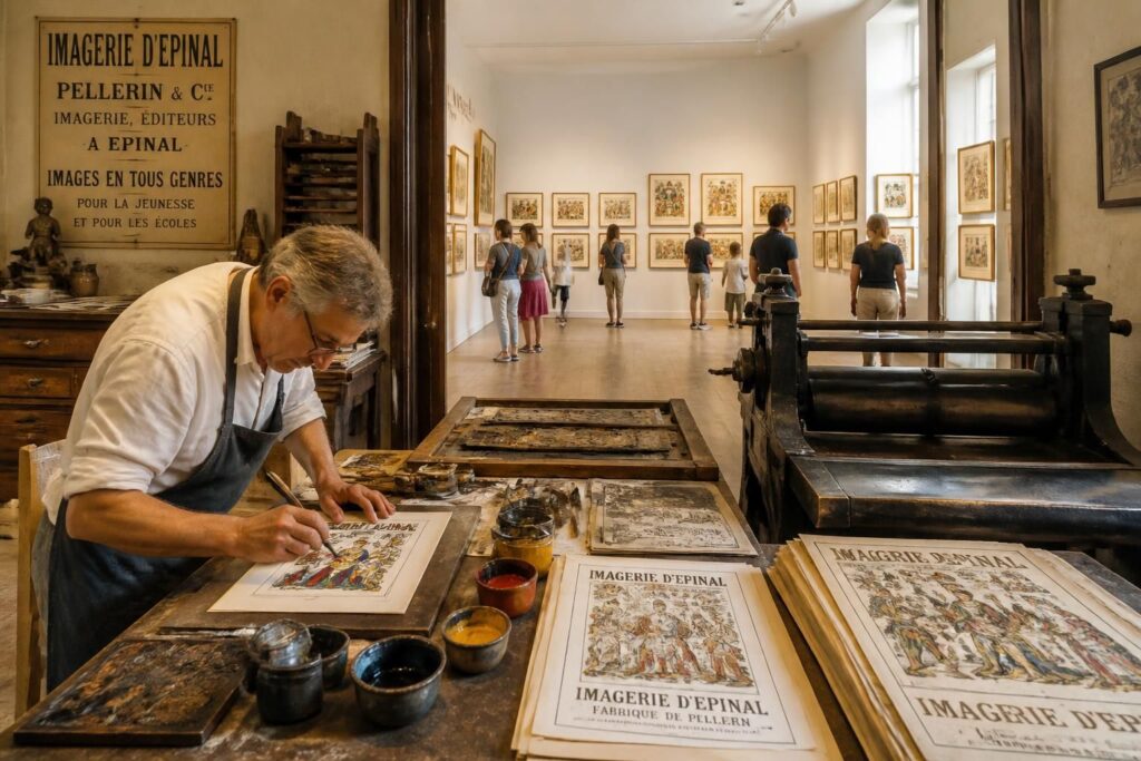 découvrez l'imagerie d'épinal : son histoire fascinante, le musée dédié et la visite de l'atelier pour plonger au cœur de cet art traditionnel unique.