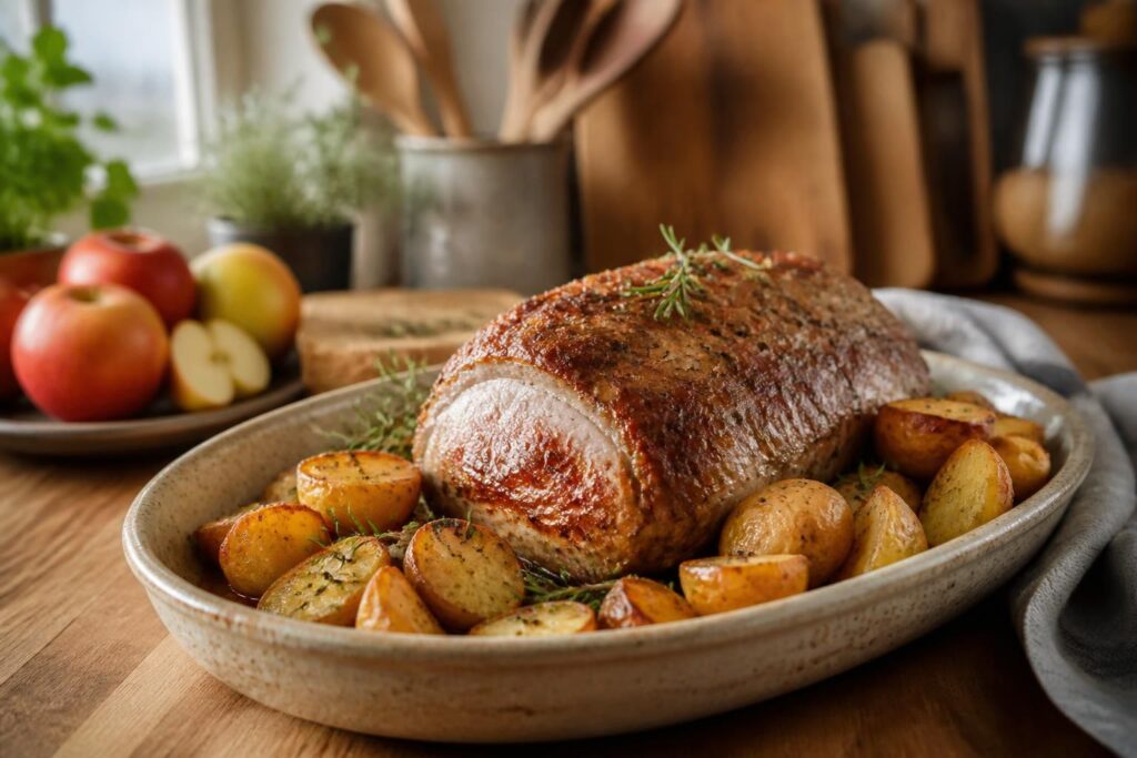 découvrez une recette savoureuse de rôti de porc aux pommes de terre, parfaite pour un repas convivial et délicieux en famille.